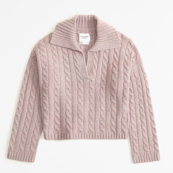 ABERCROMBIE & FITCH Cable Notch-Neck Sweater BRAND NEW IN Taupe - Picture 3 of 4